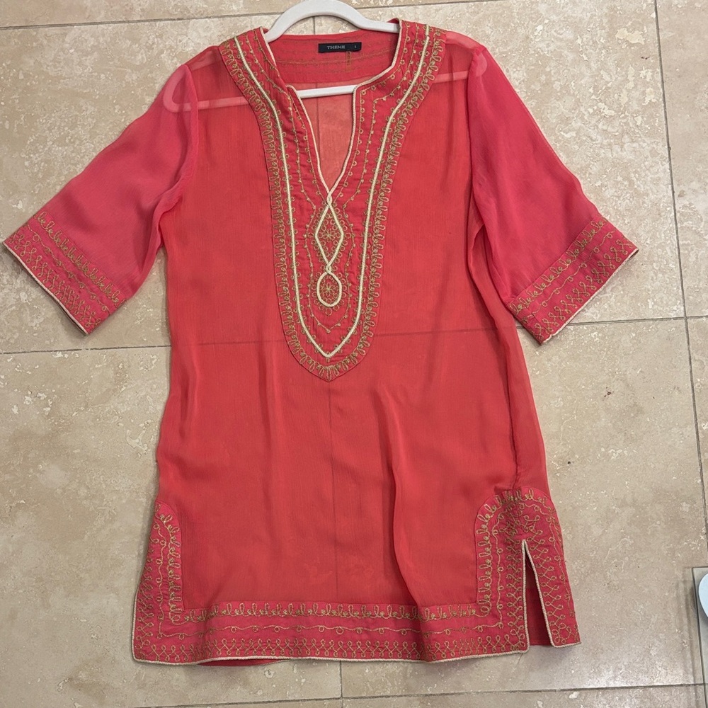 Theme Coral and Gold Embroidered Coverup